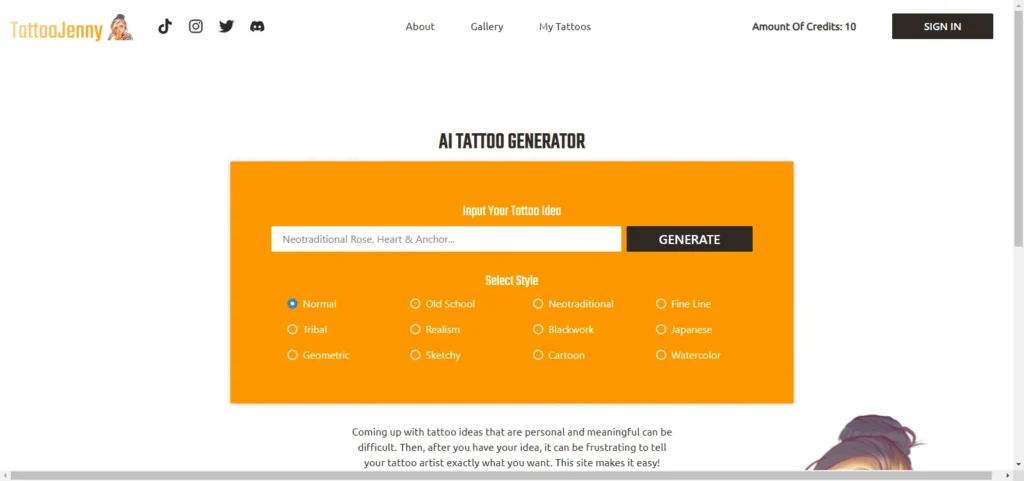 Top 8 Best Free AI Tattoo Generators 6 tattoojenny ai