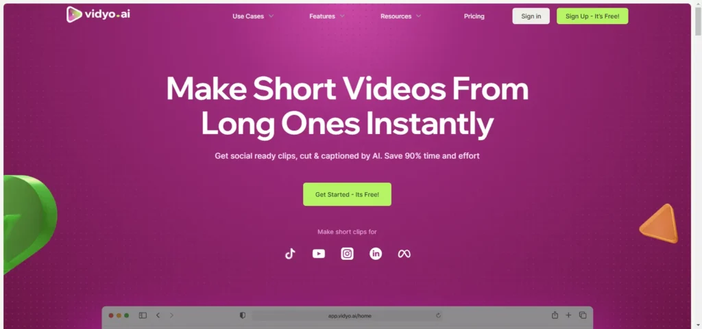 vidyo.ai convert long video to shorts