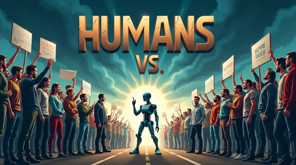 Flux Dev A dramatic highcontrast illustration titled HUMANS vs 0 1 1024x572 jpg