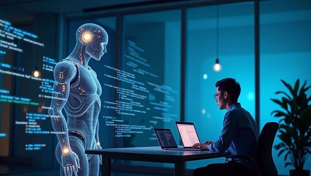 Flux Dev A futuristic office setting showing a human software 3 1