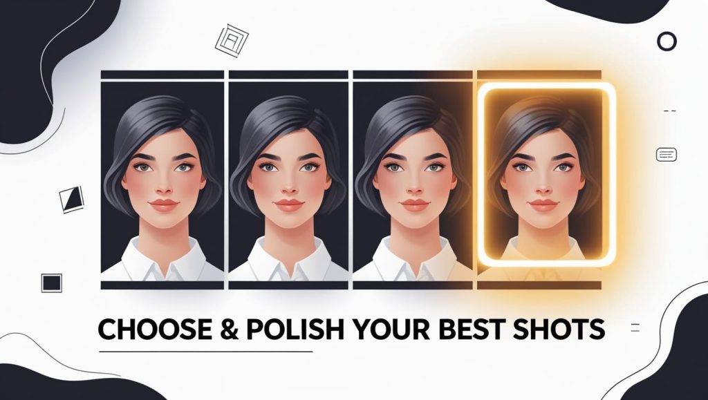 How to Create Professional-Looking Headshots at Home with AI (No Photographer Needed). 6 Leonardo Phoenix 10 Modern grid layout illustration showing 4 2 1