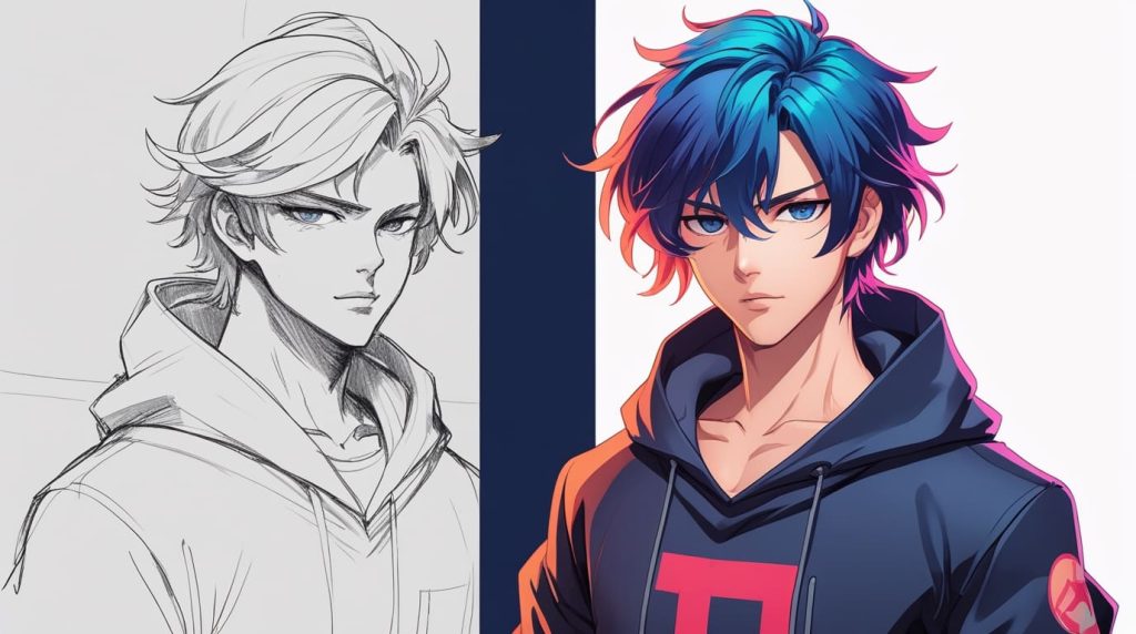 Phoenix 10 A splitscreen illustration One side is a digital pe 3 1