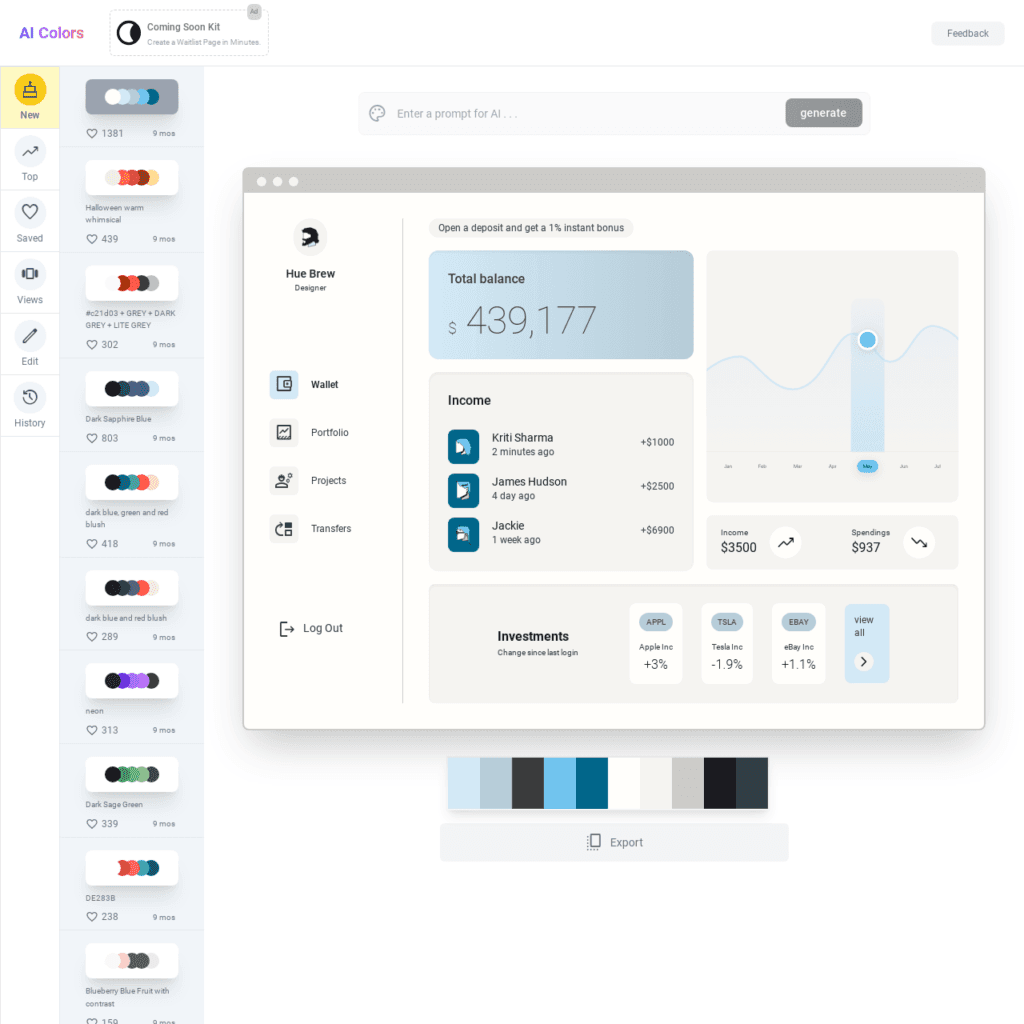ai color palette generator browse edit visualize and generate unique palettes